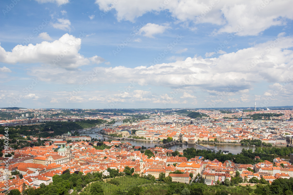 Wonderful View To The City Of Prague From Petrin Observation Tower In Czech Republic