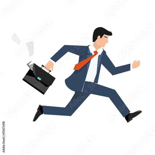 Flat style vector illustration of a businessman running, business concept.