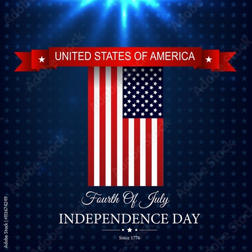 Happy Independence day 4th july with american flag red ribbon 