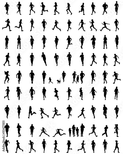 Black silhouettes of runners, vector