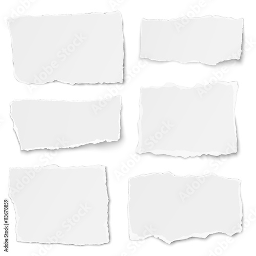 Set of paper different shapes tears isolated on white background