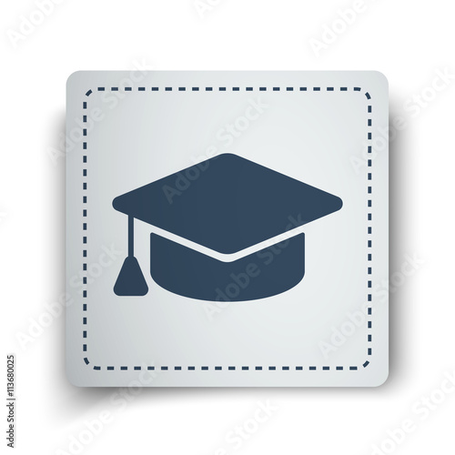 Black Graduation Cap icon on white sticker