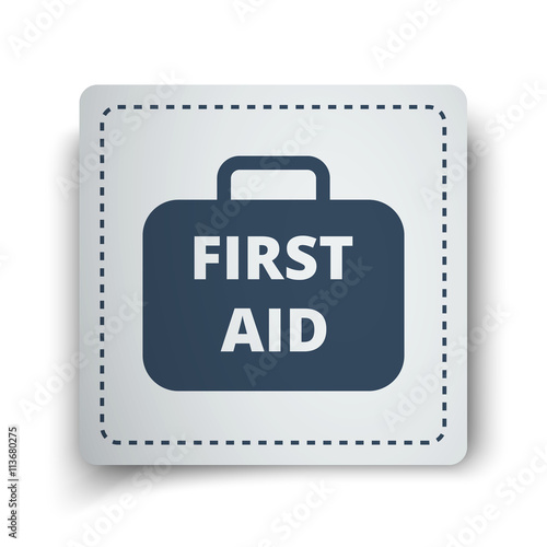 Black First Aid Kit icon on white sticker