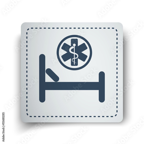 Black Hospital Bed icon on white sticker
