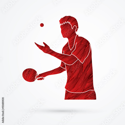 Ping pong player designed using red grunge brush graphic vector.