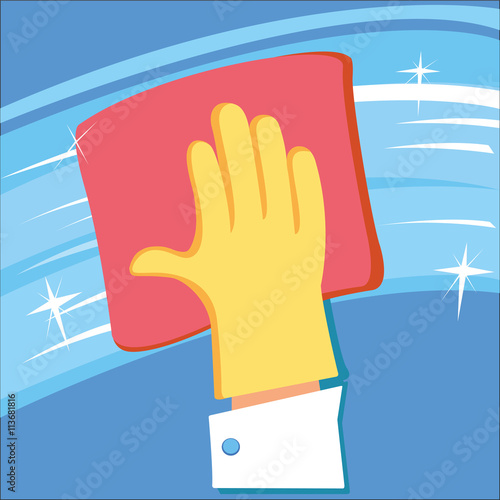 Hand in rubber glove cleaning window card flyer poster.