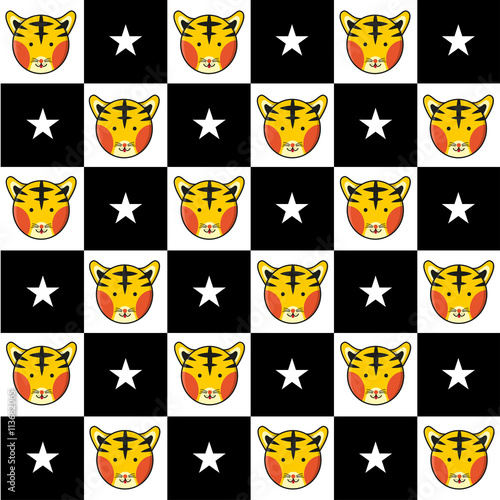 Fototapeta Naklejka Na Ścianę i Meble -  Tiger Star Black White Chess Board Background Vector Illustration