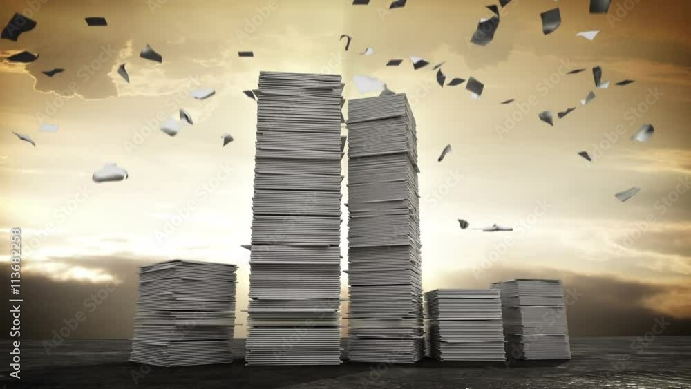 Stressful business work, too many stack of paper. Business concept in overload work.