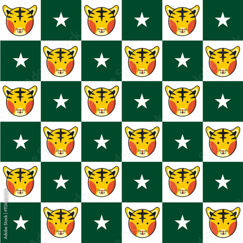 Fototapeta Naklejka Na Ścianę i Meble -  Tiger Star Green White Chess Board Background Vector Illustration