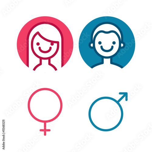 Vector male and female icon set. Man and lady toilet sign