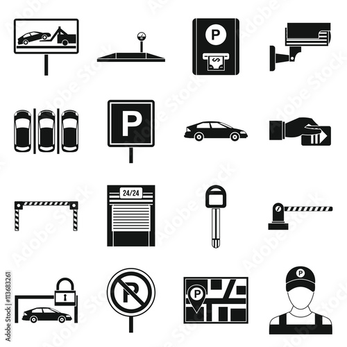 Car parking icons set, simple style