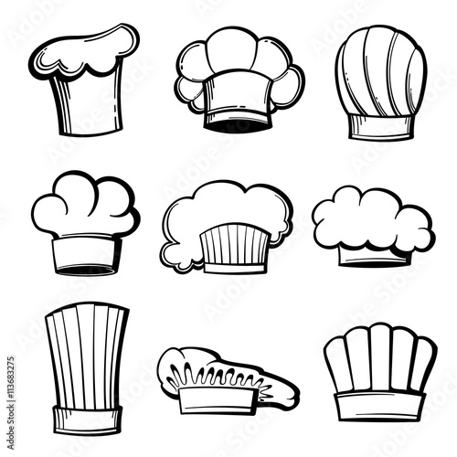 Outline chef hats and toques vector set