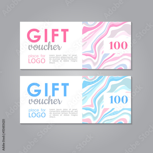 Gift Voucher. Vector business discount template with abstract ma