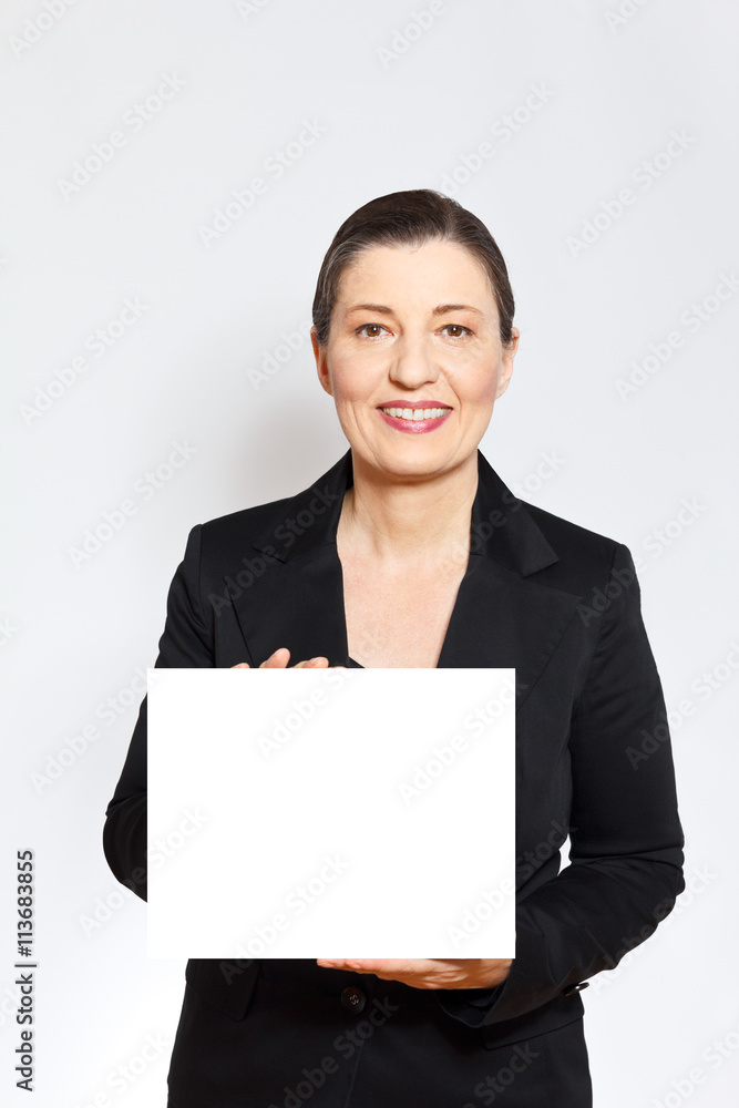 business woman holding sign billboard business woman holding sign billboard