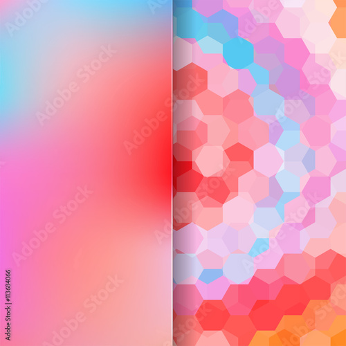 abstract background consisting of red, pink, blue, orange hexagon