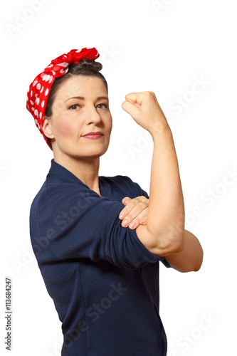 woman clenched fist isolated copyspace