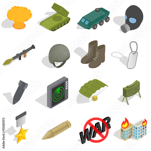 War Icons set, isometric 3d style