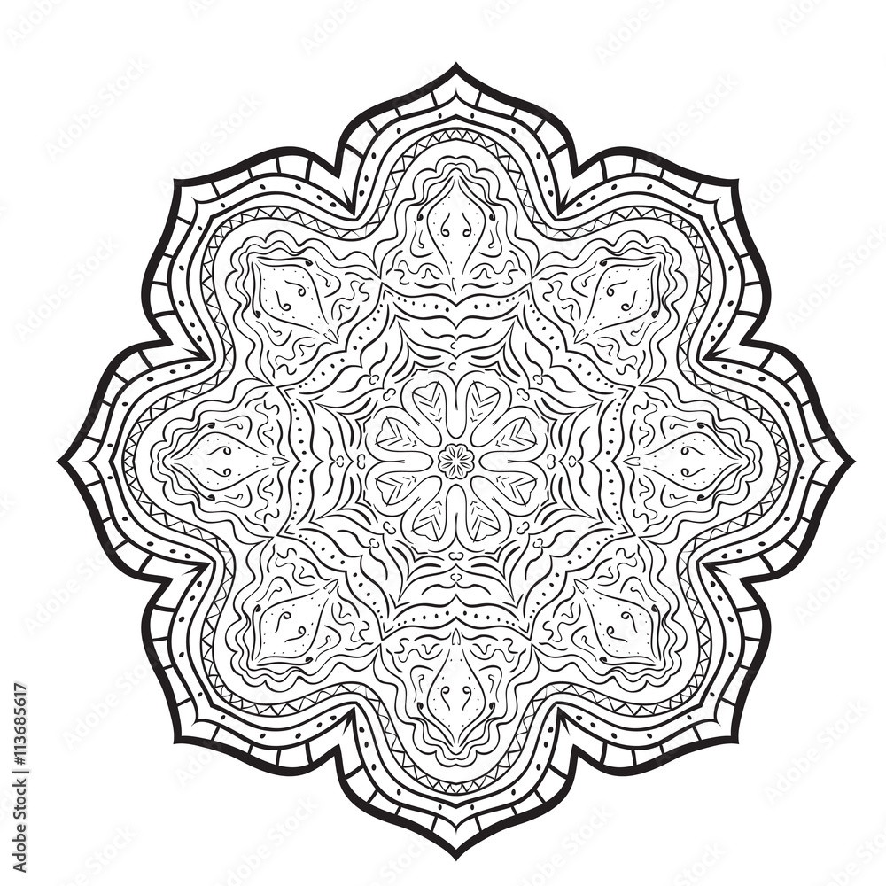 mandala pattern of black and white vector illustration