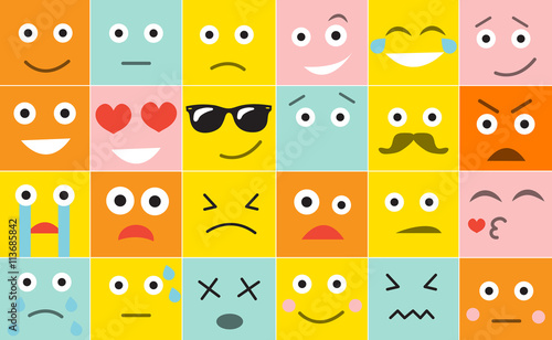 Set square emoticons with different emotions, vector illustration