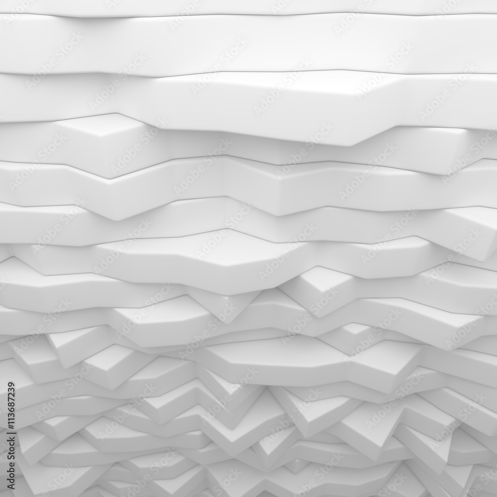 Fototapeta premium White abstract wavy strips backdrop. 3d rendering geometric polygons