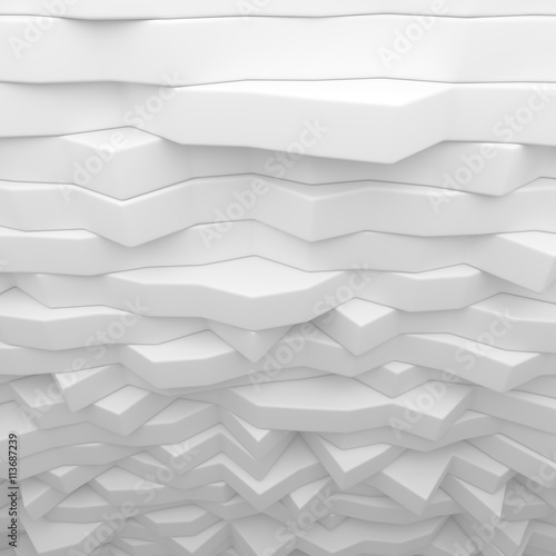 White abstract wavy strips backdrop. 3d rendering geometric polygons