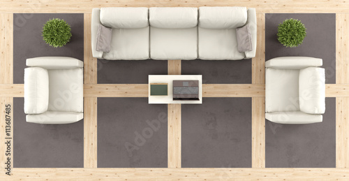 Schilderij op canvas Top view of a modern living room