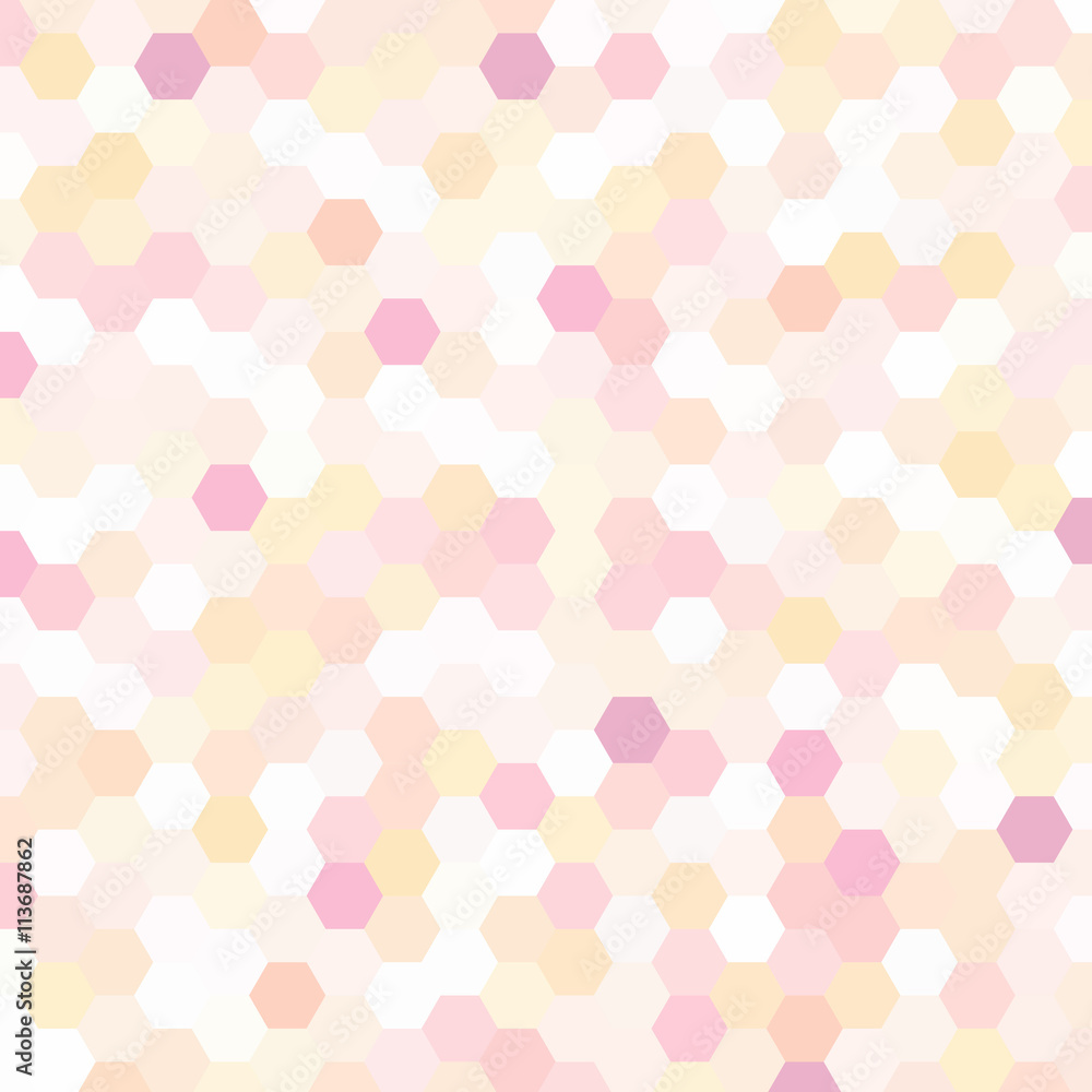 abstract background consisting of white, pink, yellow hexagons