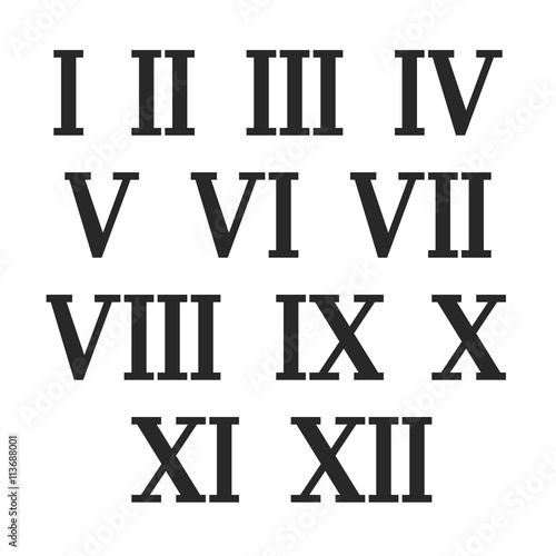 Roman numerals set. Old roman antique alphabet number. Vector flat illustration isolated on white background.