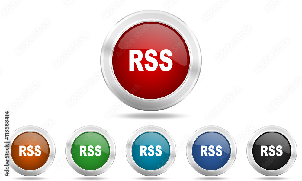 Metallic chrome round vector glossy rss icon set Metallic chrome round vector glossy rss icon set
