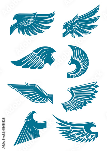 Blue angel or bird wings icons for heraldic design