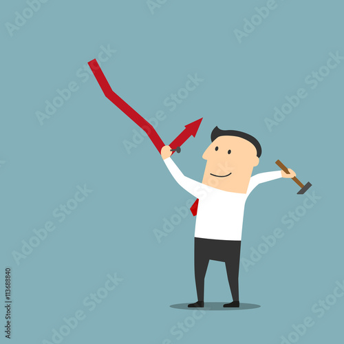 Businessman improving financial graph with hammer