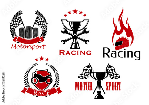 Motorsport, motorcycle and auto racing symbols