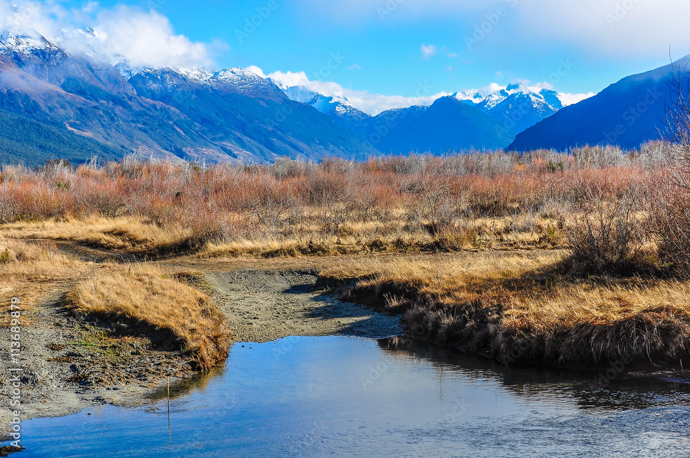 River and mountains in Glenorchy, New Zealand