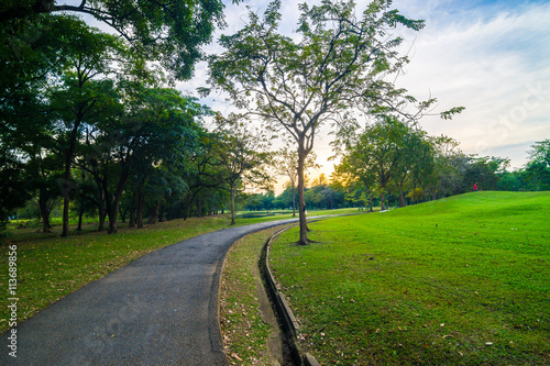 Pathway in public park during sunset time