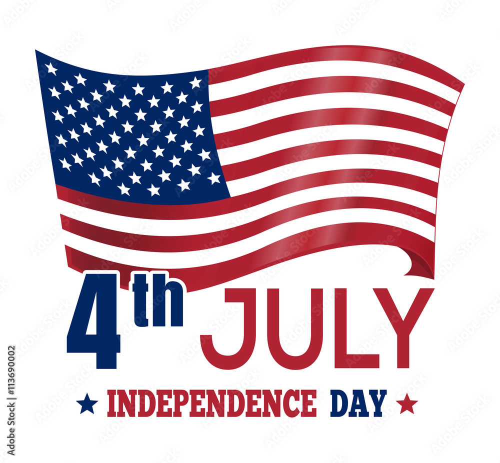 Independence Day design. Poster design with the US flag. 4th July. Independence Day card. American Flag. Patriotic banner. Vector illustration isolated on white background Independence Day design. Poster design with the US flag. 4th July. Independence Day card. American Flag. Patriotic banner. Vector illustration isolated on white background