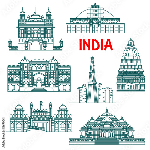 Architectural heritage of India linear icons
