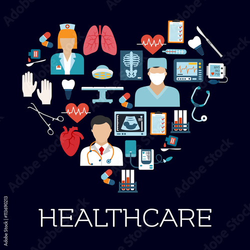 Heart symbol with healthcare and medical icons