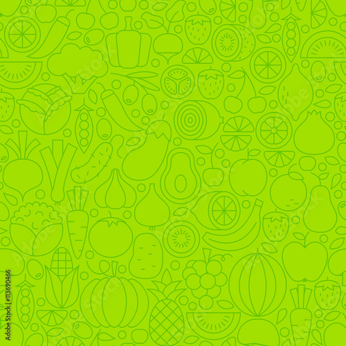 Thin Line Green Eat Healthy Vegetarian Seamless Pattern
