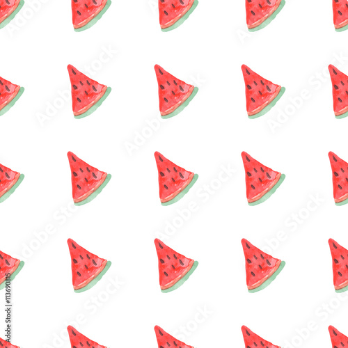 Seamless natural color pattern of red ripe watermelon. Natural seamless pattern of garden market fruits