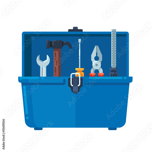 Toolbox full of equipment. Vector flat illustration isolated on white background.