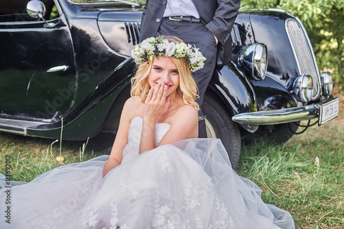 Wedding . Beautiful bride. Love.Beautiful bride with a wreath on his head holding a bouquet. bride