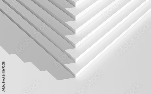 Corner of an empty white stairs, top view, 3d