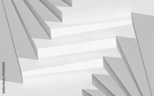 Abstract white stairs installation, 3d illustration
