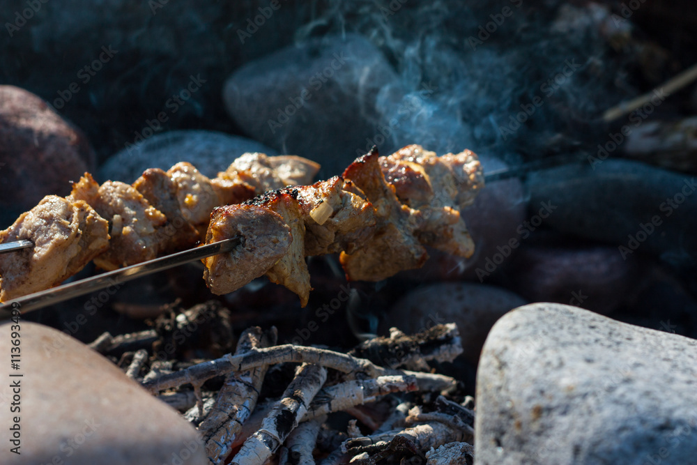 The meat on the fire The meat on the fire