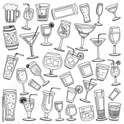 Alcohol drinks and cocktails icon set