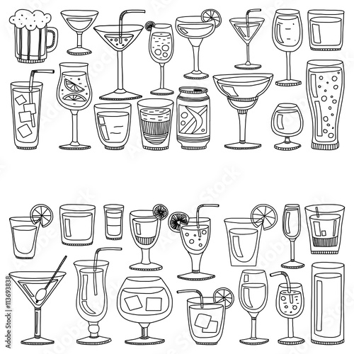 Alcohol drinks and cocktails icon set