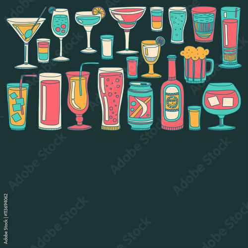 Alcohol drinks and cocktails icon set