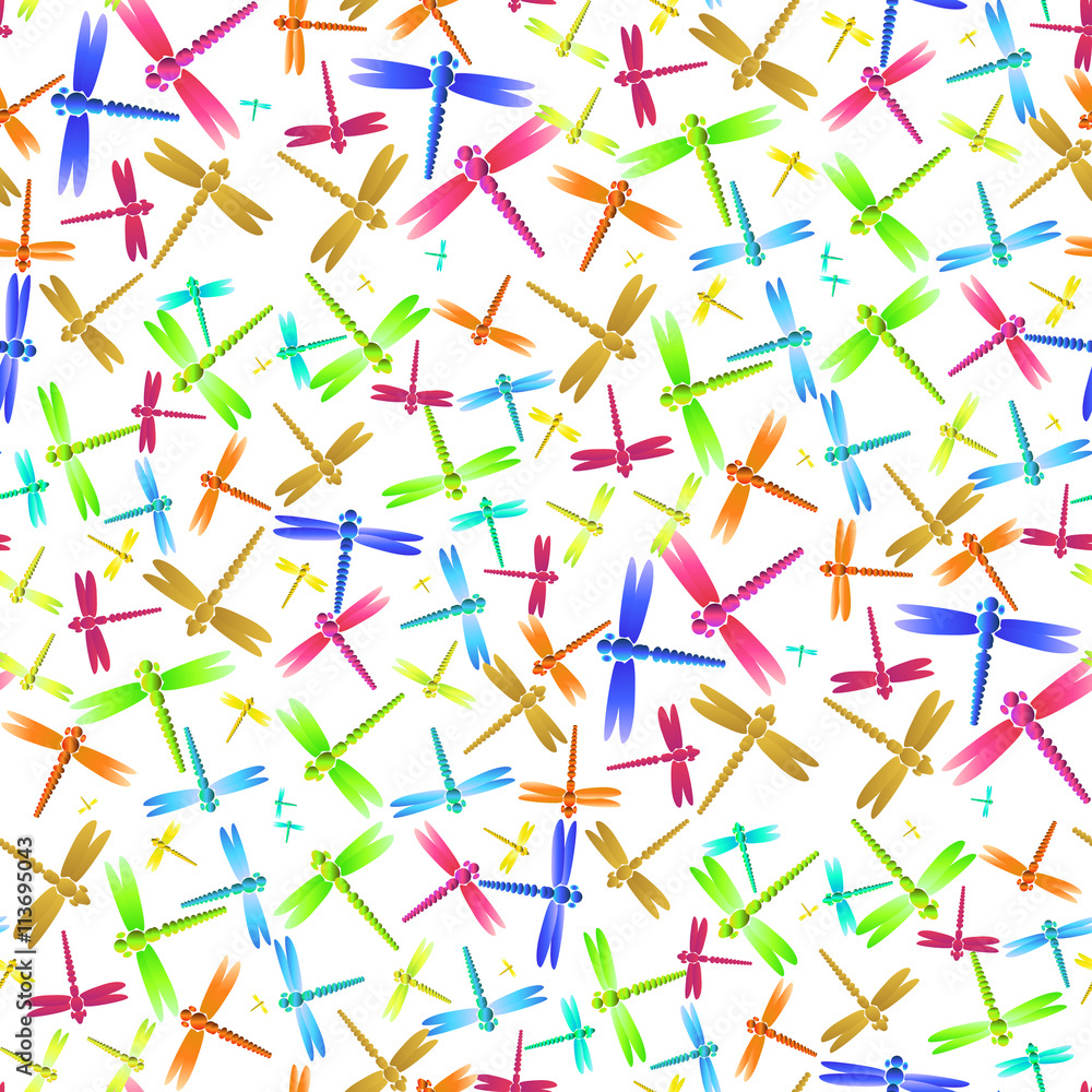 Dragonfly multicolor seamless pattern on white Dragonfly multicolor seamless pattern on white