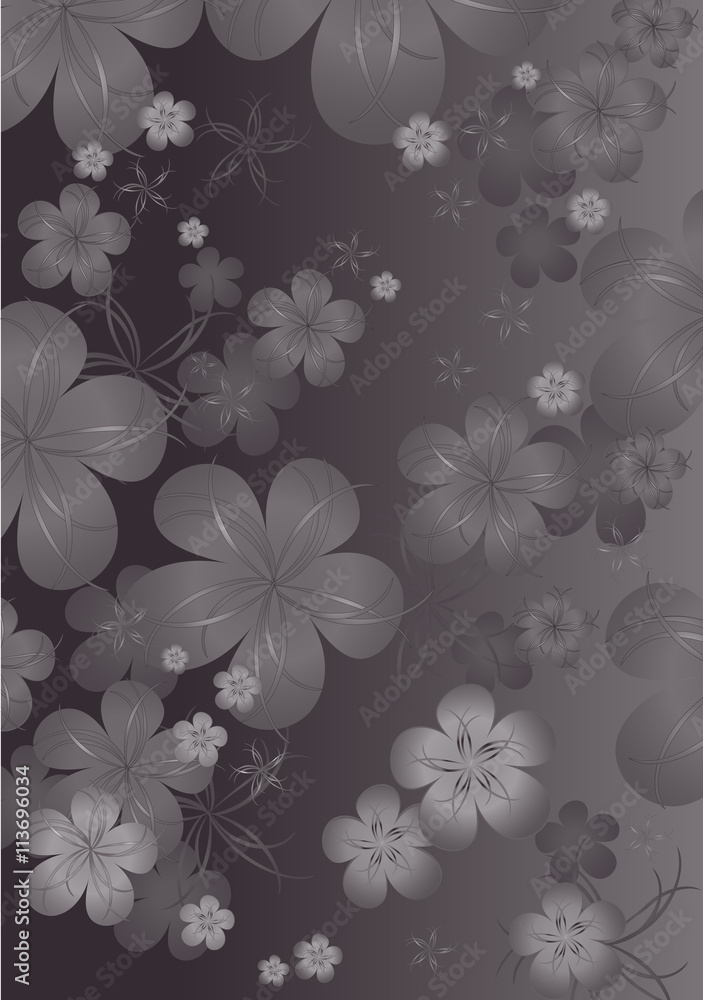 Flowers background. Flowers design. Vector abstract illustration. Dark-Grey Sakura blossoms background. Vector. Flowers background. Flowers design. Vector abstract illustration. Dark-Grey Sakura blossoms background. Vector.