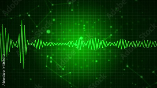 Animated audio sound waveform spectrum, sound waves on green background photo